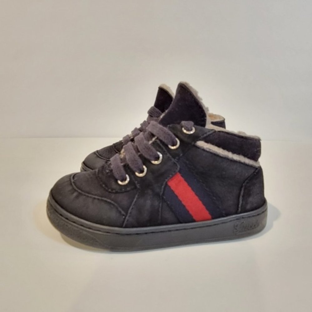Gucci kids infant boys toddler sheepskin sneakers blue web toddler size 21 boots